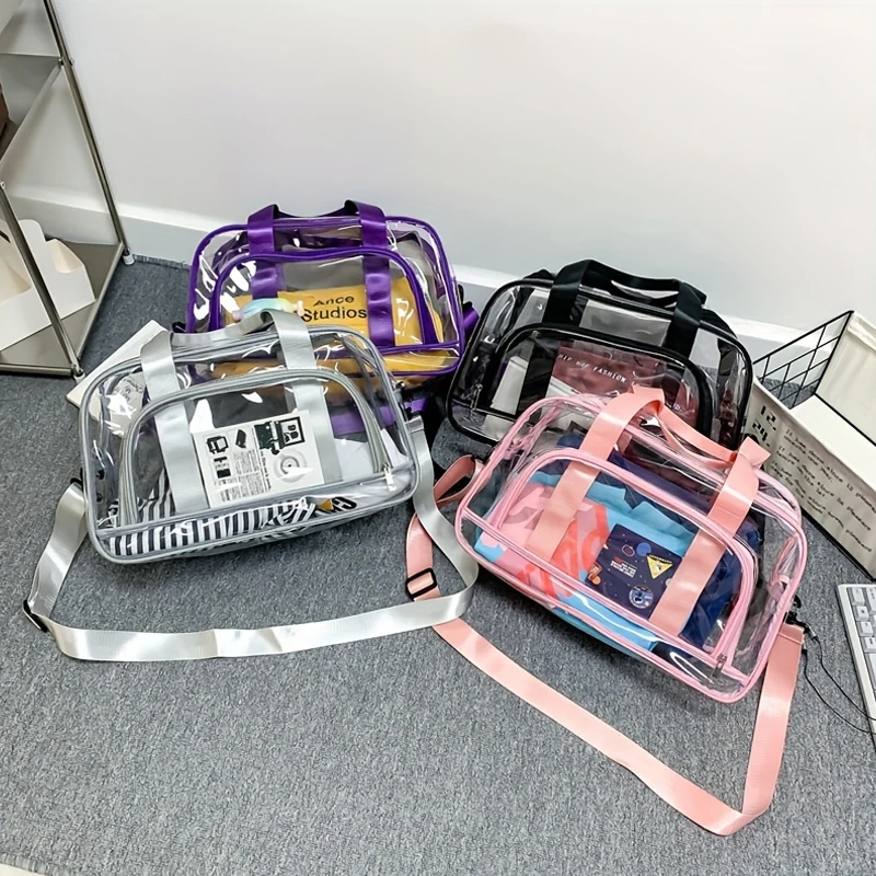 1Pcs Clear Transparent Travel Bag Large Capacity Clear PVC Crossbody Bag Fitness Storage Transparent Handbag