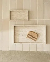 Wabi-Sabi Style Yellow Travertine Tray, Rectangular Beige Marble Stone Tray, Bathroom Ornament, Wholesale, 30x20x3cm 1