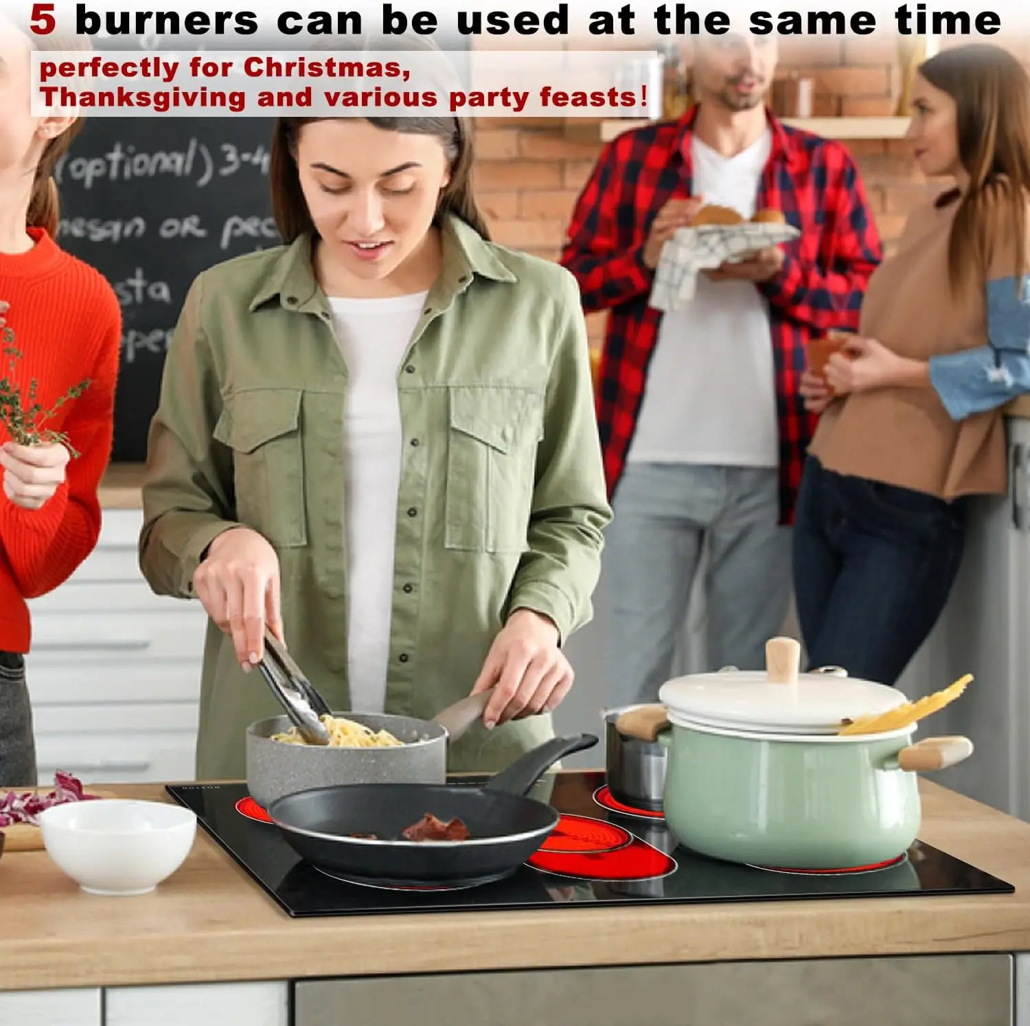 30 Inch Electric Cooktop 8400W 5 Burners Built-in Radiant Electric Stove Top with Glass Protection Metal Frame Slider Control