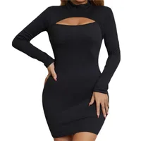 Robe à manches longues tendance et sexy avec découpe au poitrail pour femmes, nouvelle robe sexy et amincissante. 6