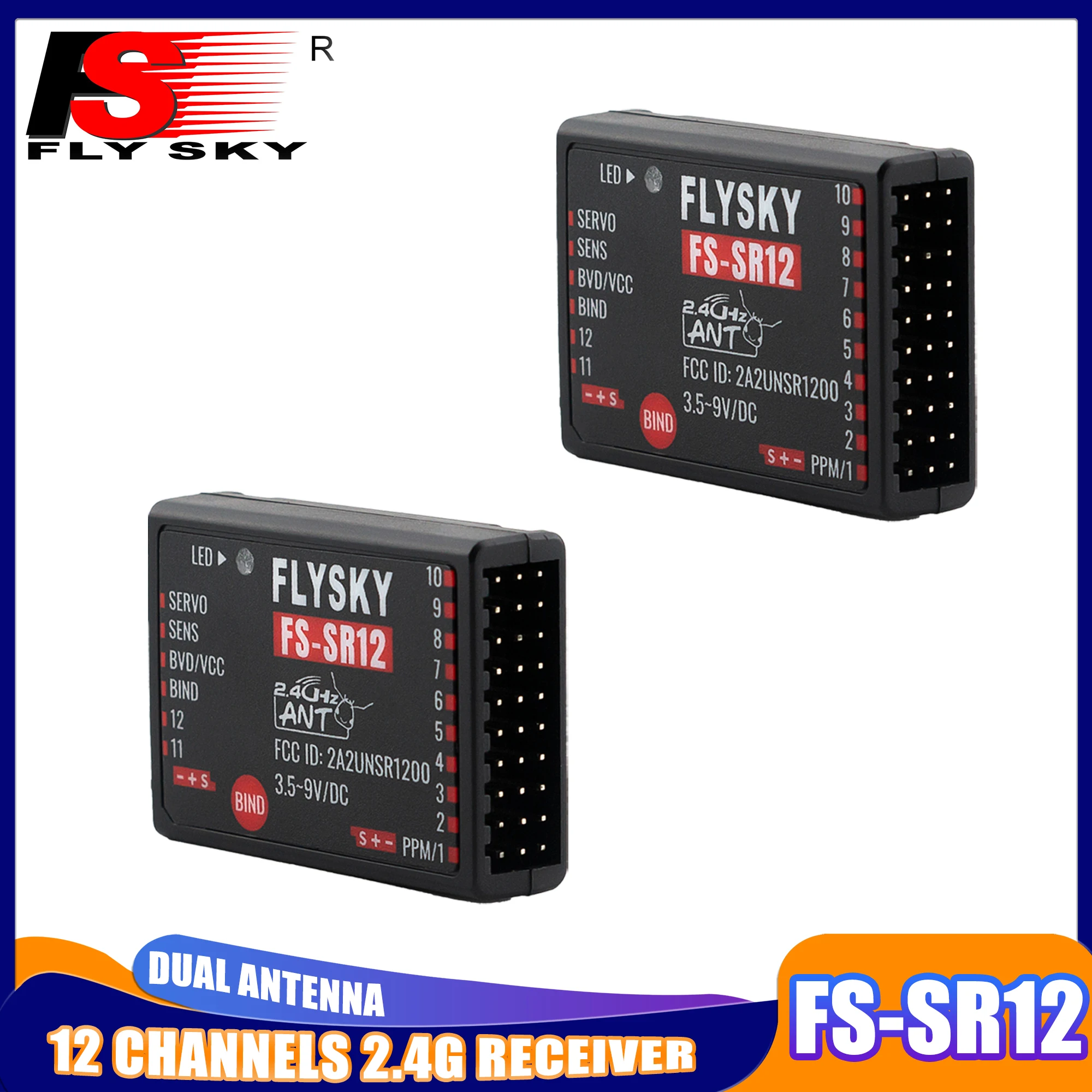 

FLYSKY 1/2/4PCS FS-SR12 12CH 2.4G Receiver Dual Antenna for RC Fixed Wing Car Boat Robot Model Toy Protocol Transmitter FS-ST8