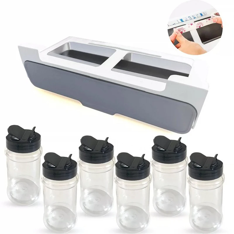 Plastic Seasoning Bottle Storage Rack Kitchen Seasoning Bottle Punch-free Adjustable Multi-functional Seasoning Jar Set 2