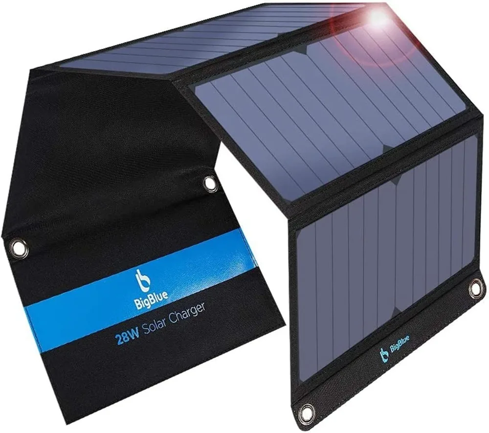 

[Upgraded] BigBlue 3 USB Ports 28W Solar Charger(5V/4.8A Max), Portable SunPower Solar Panel for Camping, IPX4 Waterproof