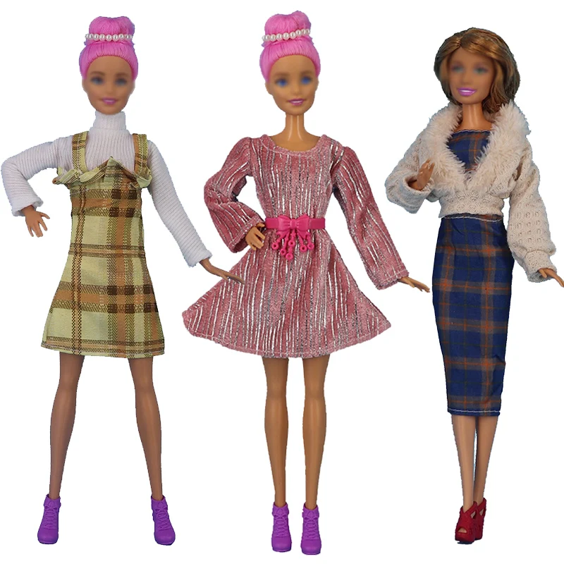 

3 Ses/Lot Autum Winter Style Elegant Dresses for Barbie Miniature Doll Clothes and Accessory Toys for Girls Educational Gift
