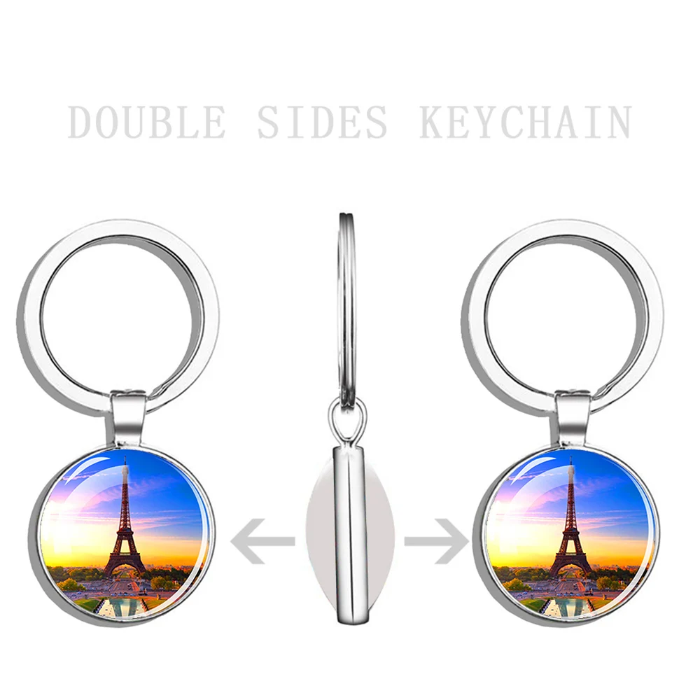Luminous Eiffel Tower Keychains Two-Side Glass Pendant Key Chain France Paris Eiffel Tower Glow in The Dark Keyring Travel Gifts