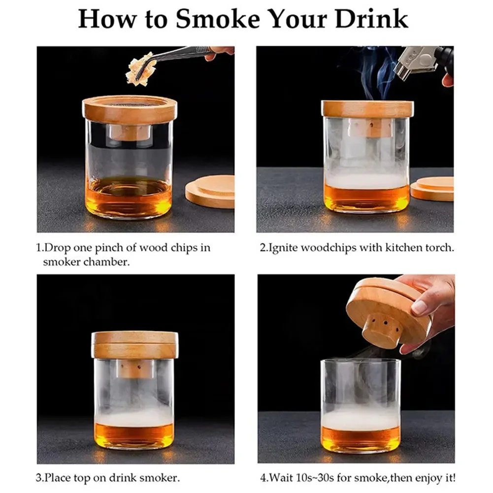 Cocktail Smoker Kit Cocktail Smoker Kit With Apple Cherry Oak Pecan Wood Chips Whiskey Wooden Smoked Wood Hood Smoker For Bar Drinks Kitchen