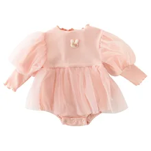 

2022 Spring New Korean Style Baby Girl Princess Style Puff Sleeve Skirt Long Sleeve Romper Bag Fart Clothes Baby Girls Clothes