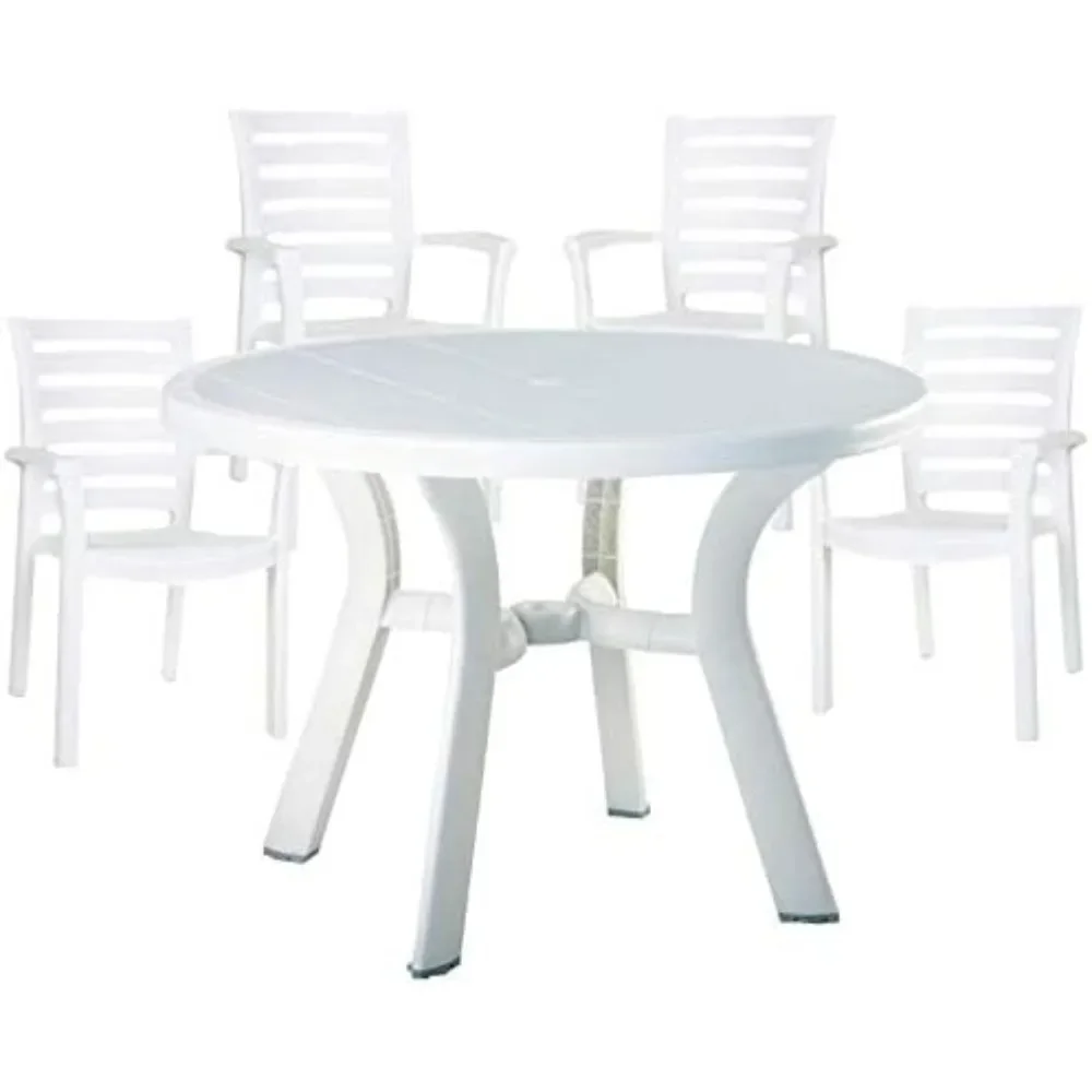 Dining Sets for 4 People, Modern Outdoor Furniture with Round Patio Dining Table and Chairs, Heavy Duty UV Resistant