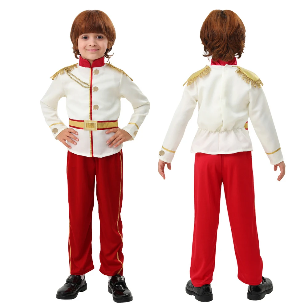 

Handsome Prince Charming Cosplay Costume Outfits for Kids Boys Top Pants Full Set New Year Party Halloween Clothing Role Play