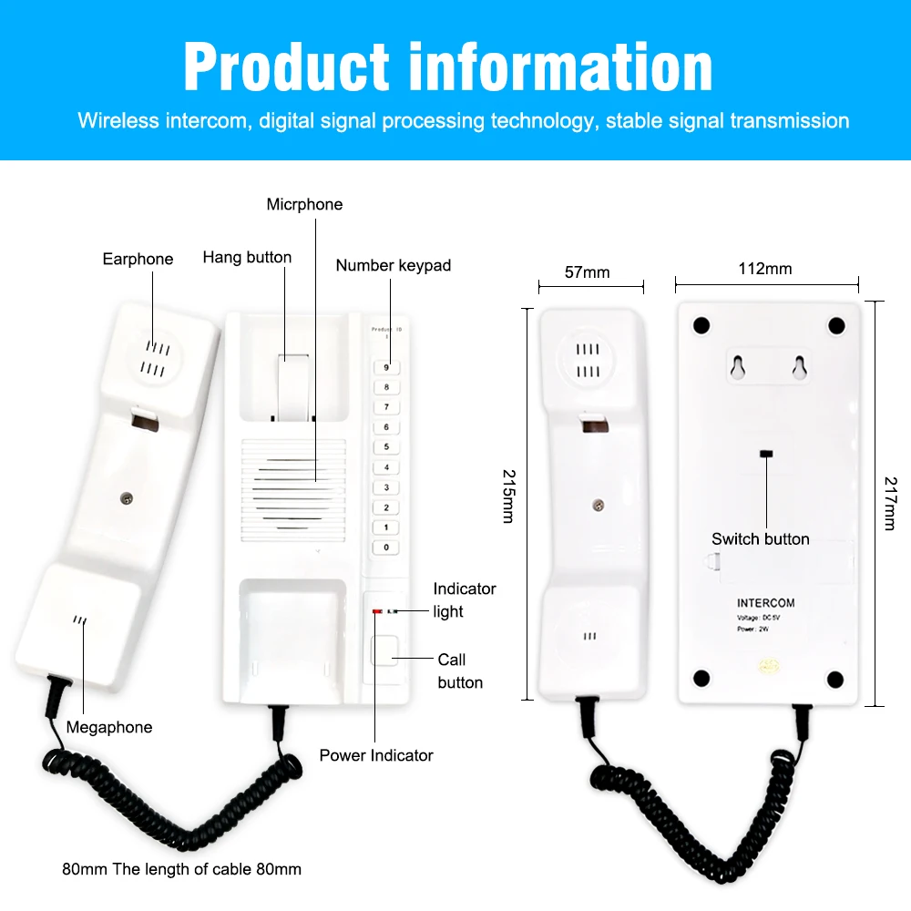 ANJIELO Wireless Telephone Intercom System Expandable for Warehouse Office Hospital Building Interphone Maison Home Phone