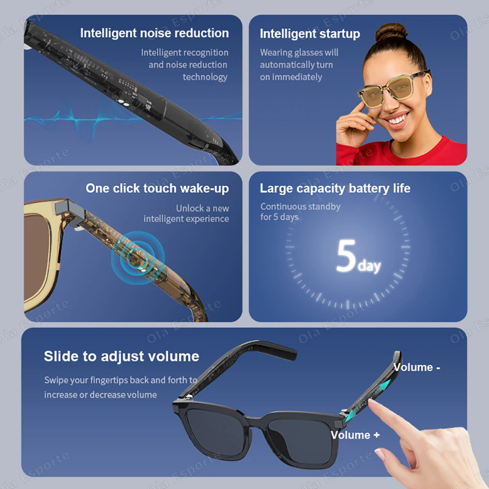 Outdoor Smart Glasses Polarized Sunglasses Bluetooth Call Music glasses IPX4 Waterproof Control camera Ear Headphones Women Men