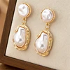 Boucles d'oreilles en perles baroques irrégulières pour femmes, exquises, Vintage, Style français, couleur or, bord en métal, accessoire de bijoux