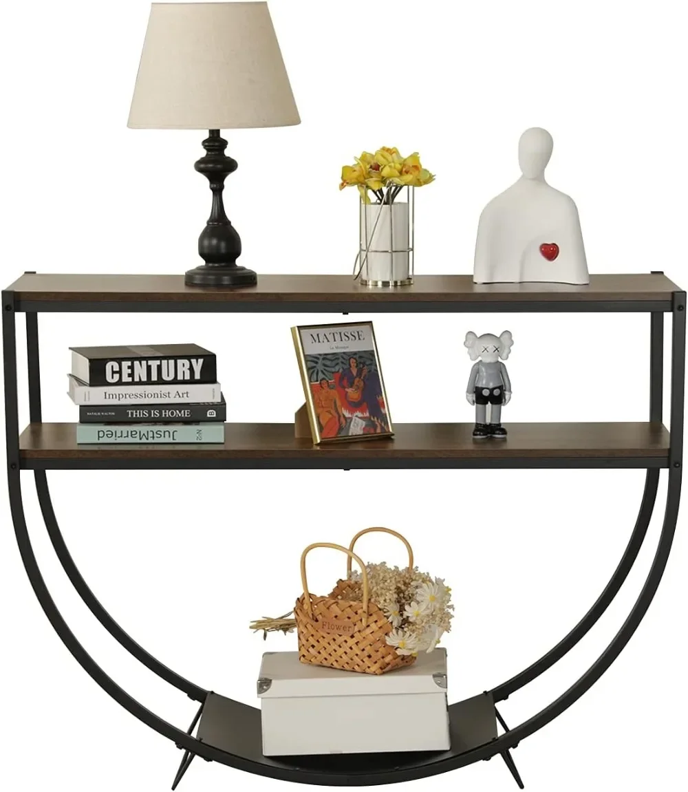 48'' 2-Tier Console Table Modern Sofa Table with Storage Shelves Arc-Shaped Table for Entryway Living Room Dining Room and Porch 4