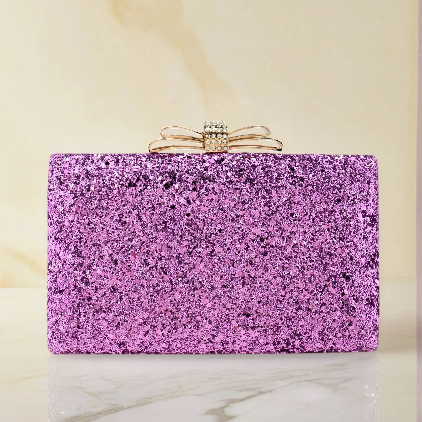 Women Sequined Evening Shoulder Handbags with Metal Chain and Diamonds
