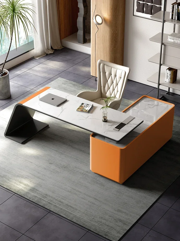 

Italian minimalist corner office desk, light luxury desk and chair, high-end home modern writing computer desk