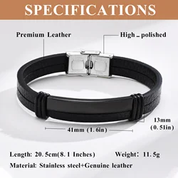 Premium Genuine Leather Wrap Bracelet with Hip Hop Stainless Steel Charm, Stylish Wristband Handcrafted Jewelry Gift (20.5 CM)
