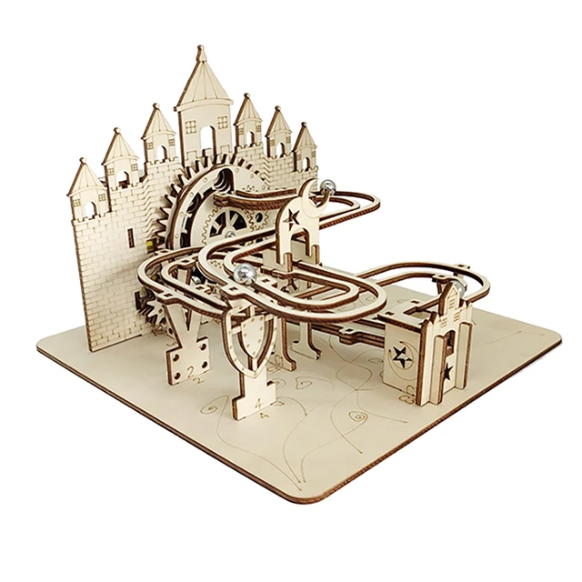 3D Wooden Puzzle Castle Marble Run Rotating Track Mechanical Gears Constructor Engineering Kits For Adults Teens Gifts 1