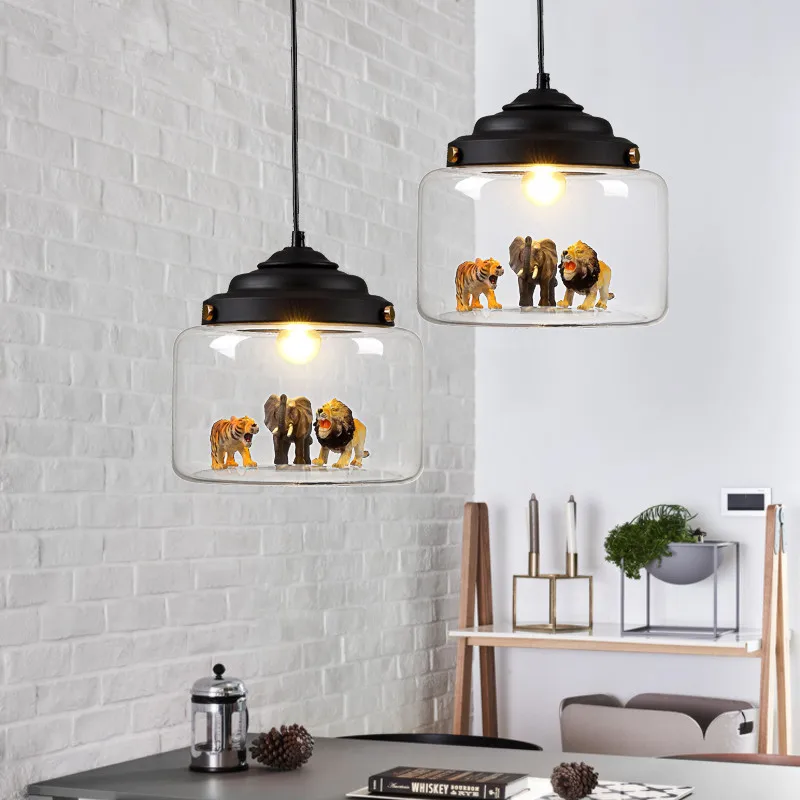 Children's Room Chandeliers DIY Animal Glass Lamps Nordic Cartoon Creative Baby Room Nursery Boy Girl Bedroom Bedside Chandelier