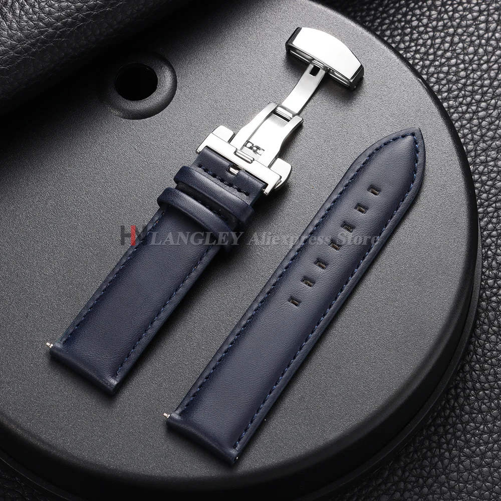 Vintage Genuine Cowhide Leather Watch Band Strap with Butterfly Buckle - Universal Bracelet