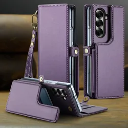 Luxury RFID Leather Wallet Case - 7 - Card Holder with Magnetic Closure for Galaxy Z Fold7 (PURPLE)