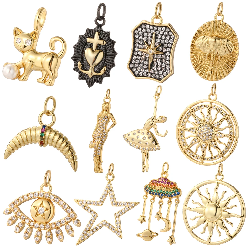 Tanzendes Mädchen Herz Evil Blue Eye Charms Diy Ohrring Halskette Armband Gold Farbe Stern Elefant Charm für Schmuckherstellung Zubehör