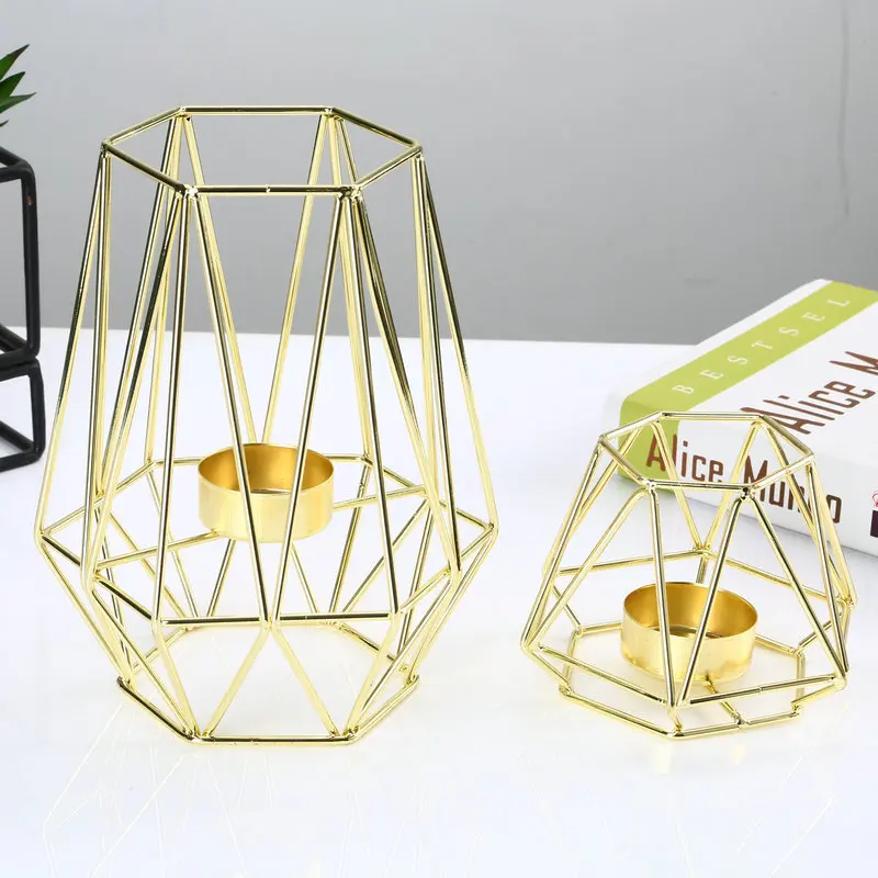Juego De 2 Portavelas De Diseño Geométrico Dorado Para Bodas Y