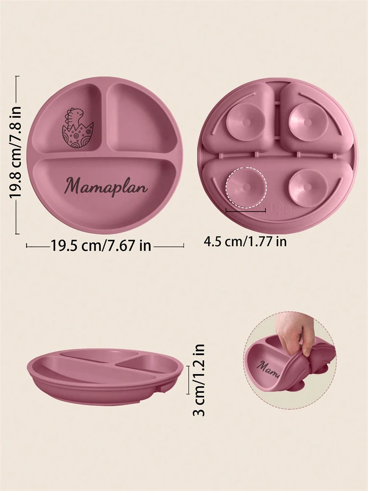 Personalized Name Baby Silicone Tableware Kids Training Feeding Plate With Sucker BPA Free Solid Color Baby Food Storage Bowl 4