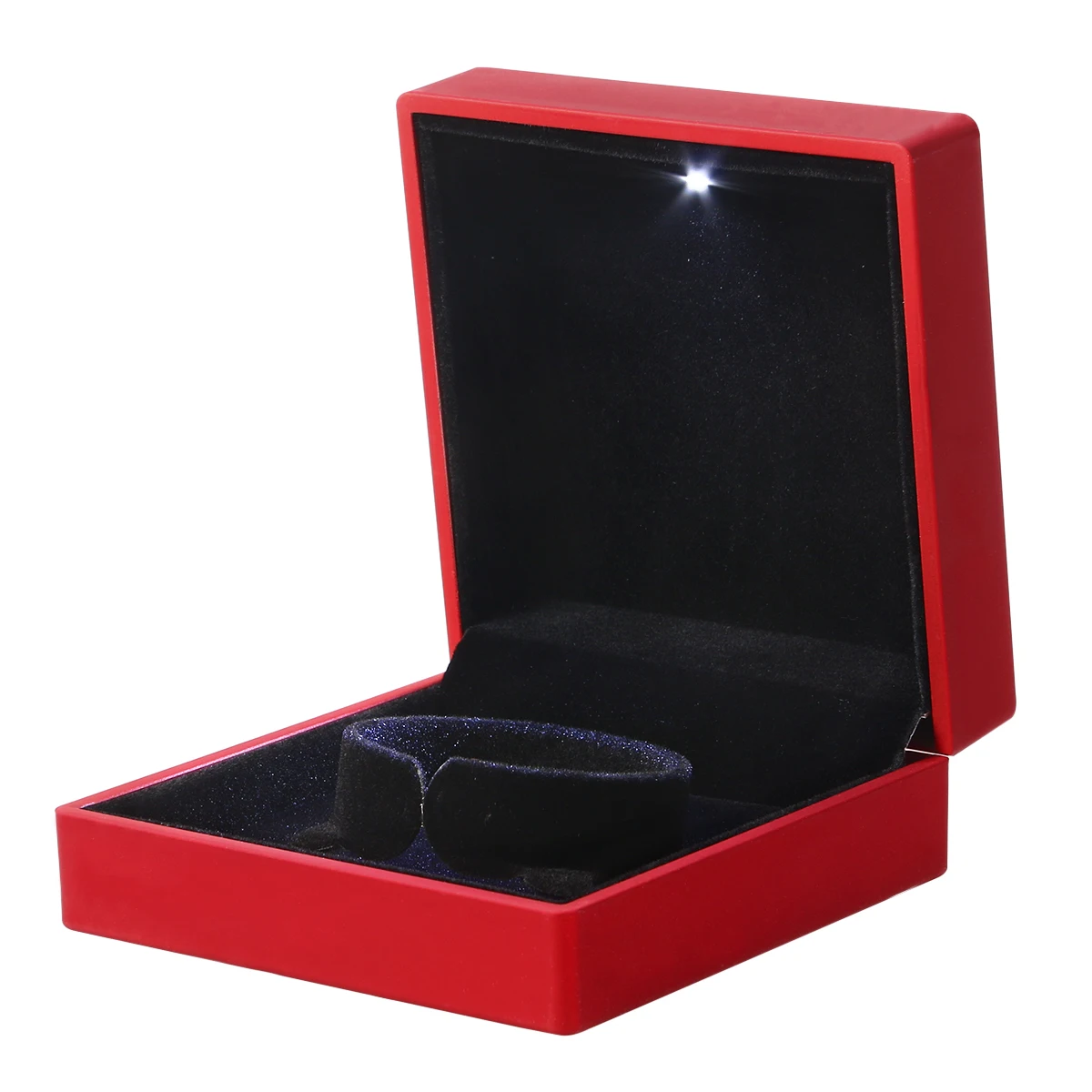 Scatola Portagioie Con LED A Cupola - Pelle PU Nero, Interno Velluto Bianco, Con Luci