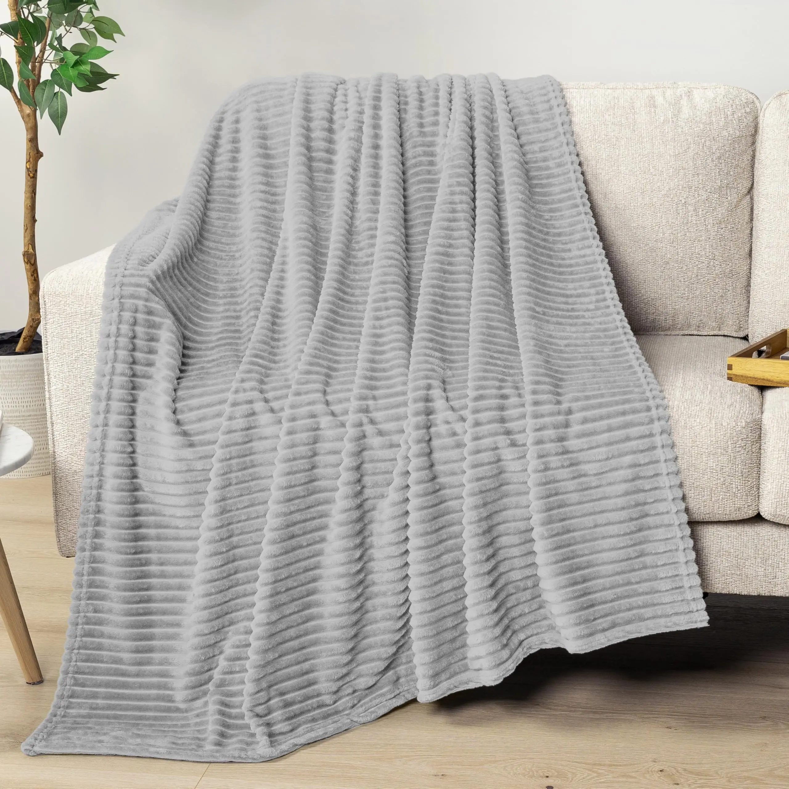 Grey Flannel Striped Design Blanket Single Bed Sofa Chair Suitable for Ultra Soft and Warm Fluffy Blanket 70x100cm 2