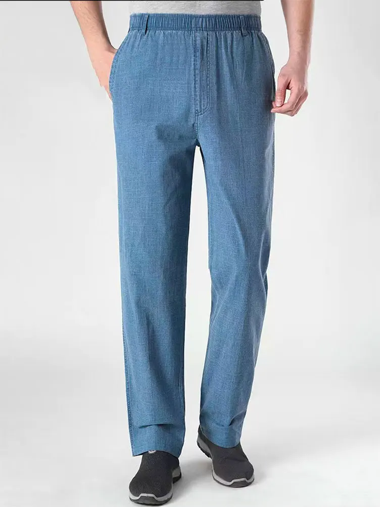Summer Linen Men Casual Pants Work Office Golf Straight Long Formal Trousers Plus Size 5xl