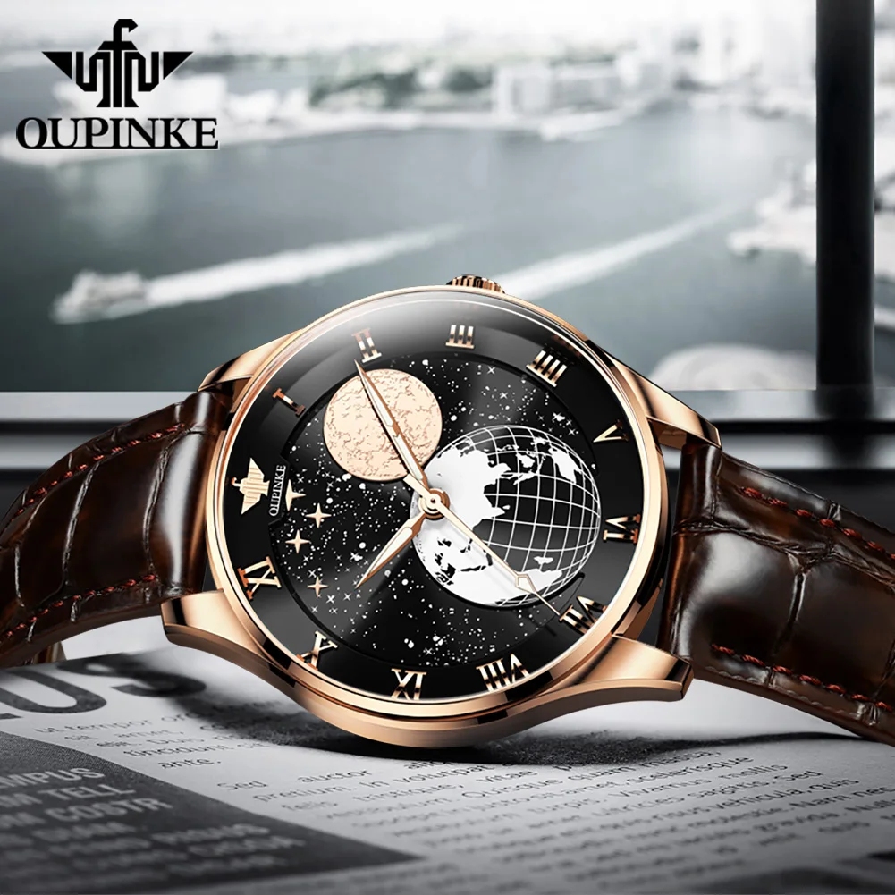 OUPINKE 3177 Man Automatic Watch Luxury Classic Synthetic Sapphire Mirror Mechancial Watch For Men Deep Waterproof Wristwatch