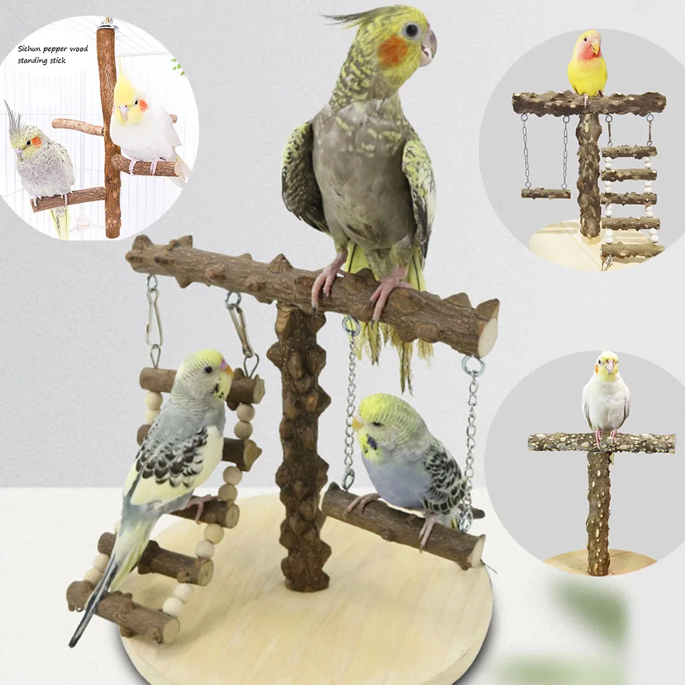 

Natural Wood Parrot Playstands Bird Swing Climbing Hanging Ladder Bridge Wood Cockatiel Playground Bird Stand Perches