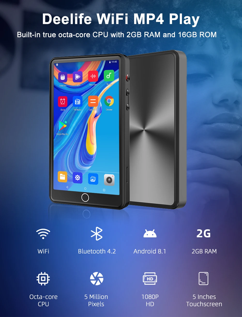 Deelife mp4 שחקן מגע wifi 8.1 mp3 נגן מוסיקה וידאו Bluetooth עם מצלמת אחורי 5mp אחורי