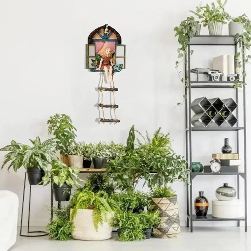 1 Pcs Fairy Gate Decorative Ornaments Resin Crafts Home Decoration Fairy Cute Design Hanging Rope