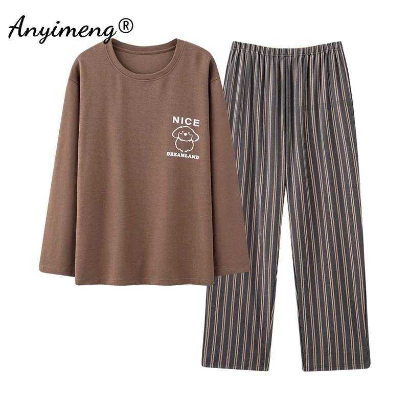 Men Cotton Pajamas Long Sleeves Long Pants Plus Size L-3XL Autumn Winter