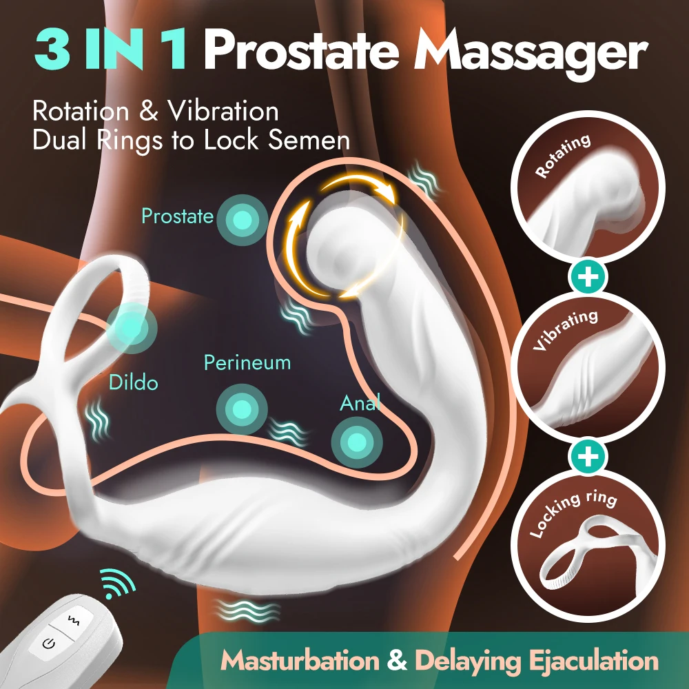 Male Masturbation Toys Male Prostate Massager Anal Vibrator Perineum Stimulator Rotating Butt plug With Ring Remote Control Man Gay Mastubator Sex Toy male masturbation toys