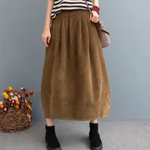 

Vintage Corduroy Skirts Women Spring 2022 Casual Elastic Waist Maxi Vestidos Female Solid Robe Femme Oversized