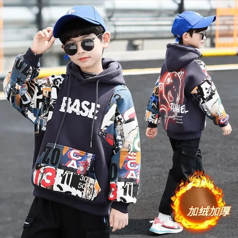 2023 New Kids Clothes Boys Children Hoodies Sweatshirts Pullover Tops  Hoodies Winter Fleece Thicke Clothes For 6 8 10 12 14 Year - AliExpress