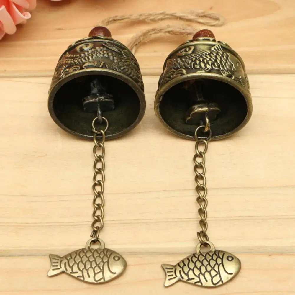 Vintage Carve Wind Chimes Bell Copper Chinese Fish Pattern Bell Blessing Good Luck Fortune Hanging for Garden Decoration outdoor wind chimes wind bell pendant copper bells