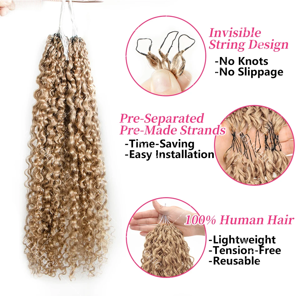 Honey Blonde Kinky Curly Feather Crochet Bundles Human Hair Knotless Lightweight Pre Separated Crochet Hair Extensions For Braid 3