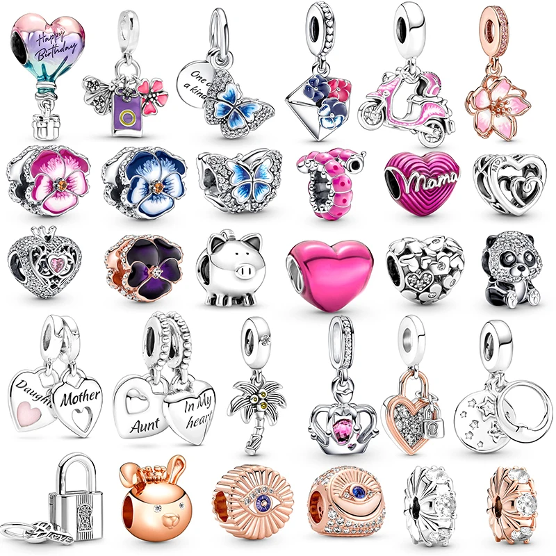 2Pcs/Lot Newest 45 Styles Butterfly LOVE Key Lock Charms Beads Fit Original Brand Bracelets Necklaces For Women Men DIY Jewelry