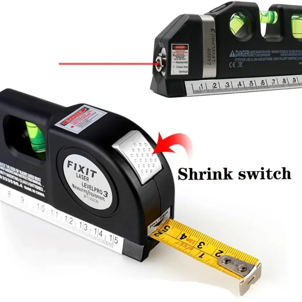 Multipurpose Laser Level Tool Cross Line 8FT 2.5M Tape Measure Metric Rulers Horizontal Vertical Line Laser Leveler Tools