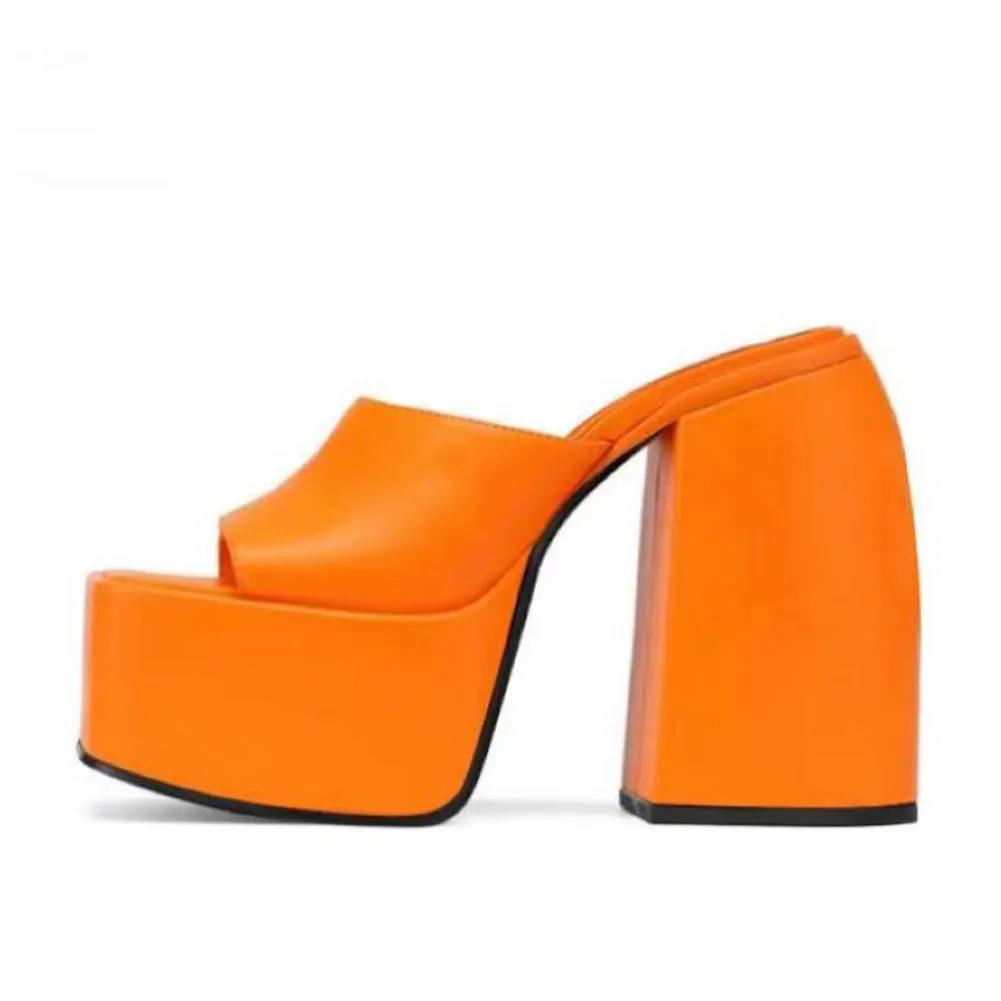 GIGIFOX Brand New Big Size 43 Summer White Chunky Heeled Mules High Heels Sexy Party Platform Heel Sandals Shoes For Women 2022 