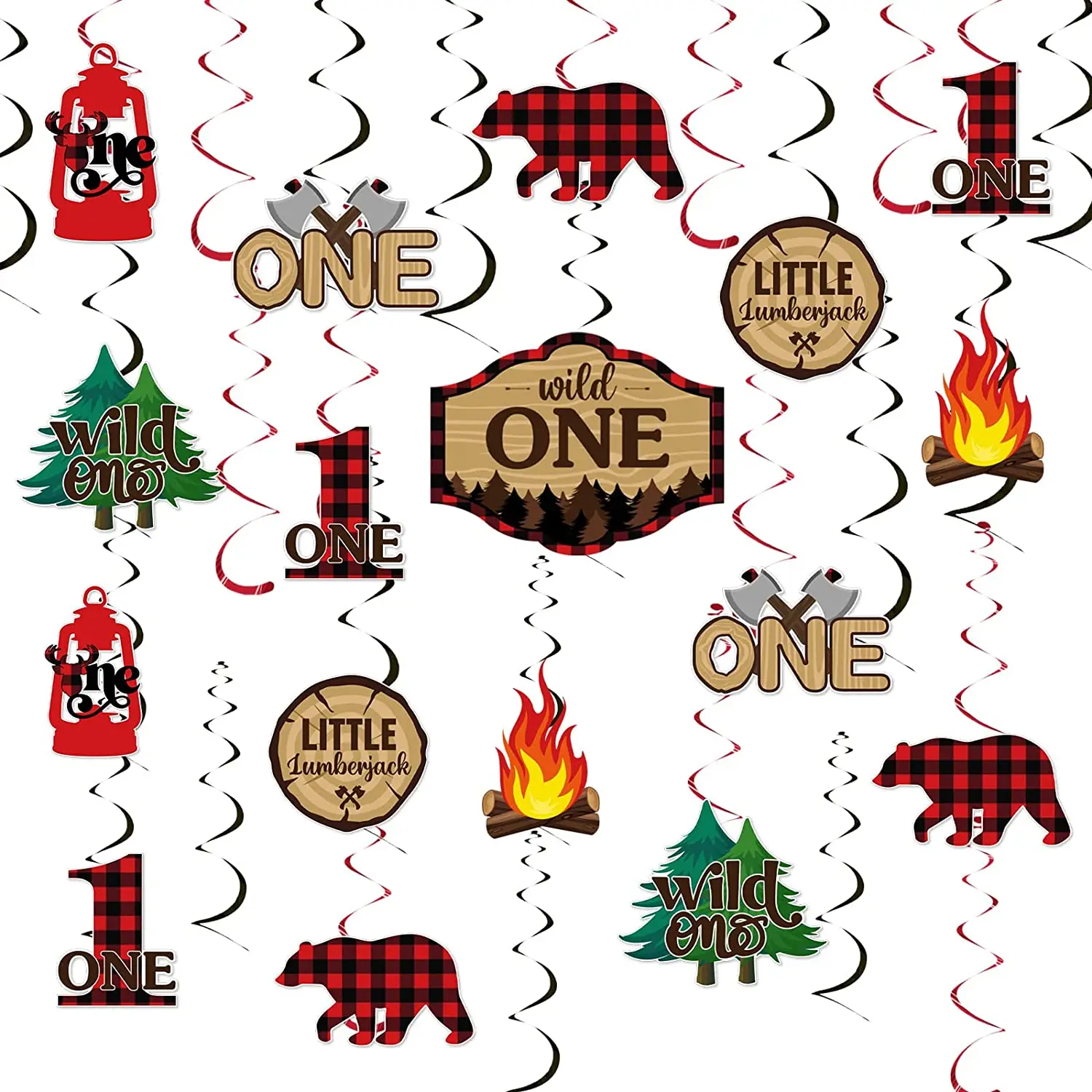 

Lumberjack Themed First Birthday Decorations Bear Campfire Forest Camping Party Hanging Swirls for Boy 1st Birthday Decorations