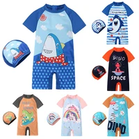 2024 Toddler Children Swimwear Suit Print UV Kids Boys Girls Summer Beach Clothes 2Pcs Cap+Bathing Swimming Diving Swimsuit 1