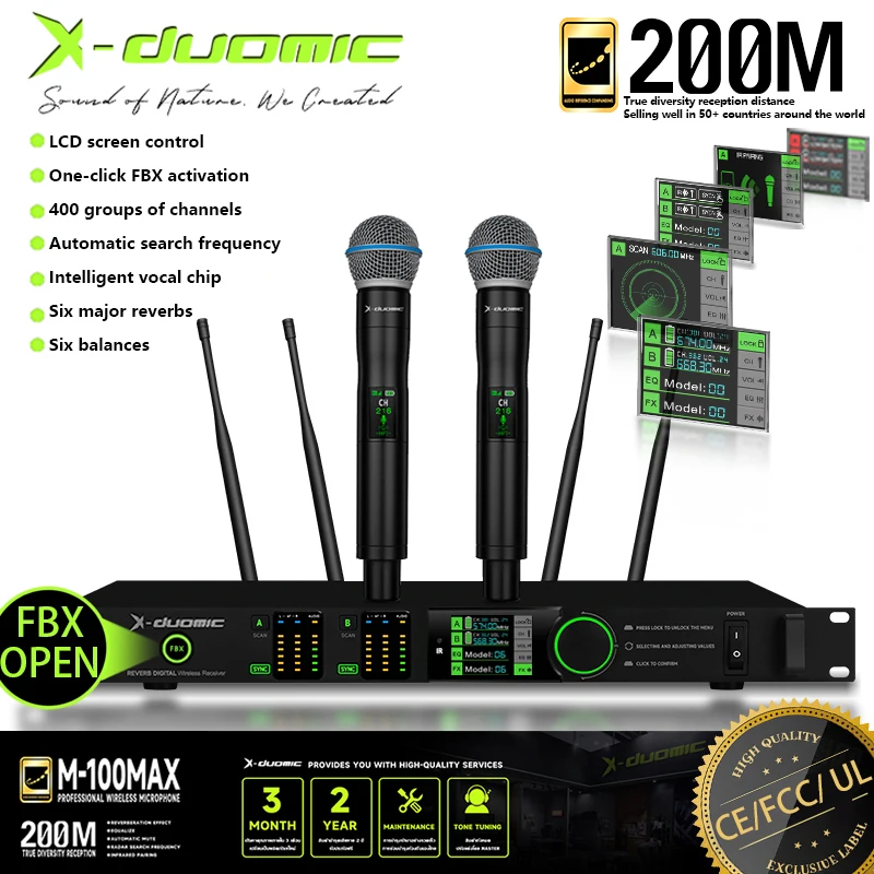 

X-DUOMIC multifunctional true diversity wireless microphone balanced reverb anti-howling FBX professional stage performance mic