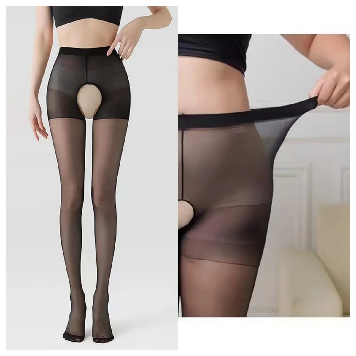1/3 Pz Divertente Sexy Cavallo Aperto Collant Donna Crotchless Collant Elastico Trasparente Collant Nero Collant Ouvert Femme Strumpfhose