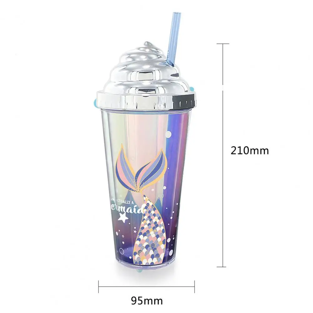 420ml Fashion Tumbler Cup Lightweight Straw Cup Heat Insulated Drinkware Mermaid Pattern Sippy