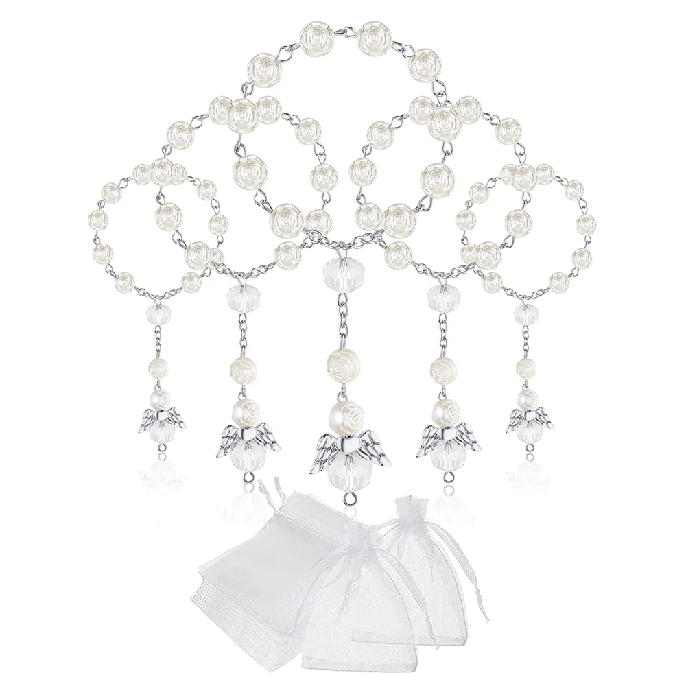 

30 Pcs Baptism Acrylic Rosary Beads Mini Rosaries Angel with Organza Bags for The First Communion Baptism Party Favors