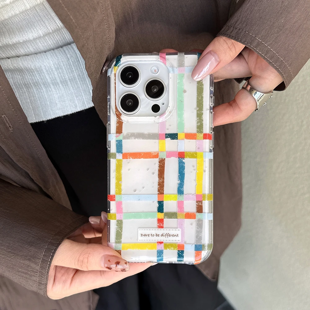 Vibrant Checkered Grid Pattern Colorful Ink Splash Phone Case - Soft Back Cover